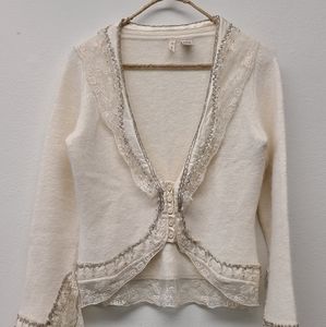 Anthropologie lace, beads combo sweater cardigan